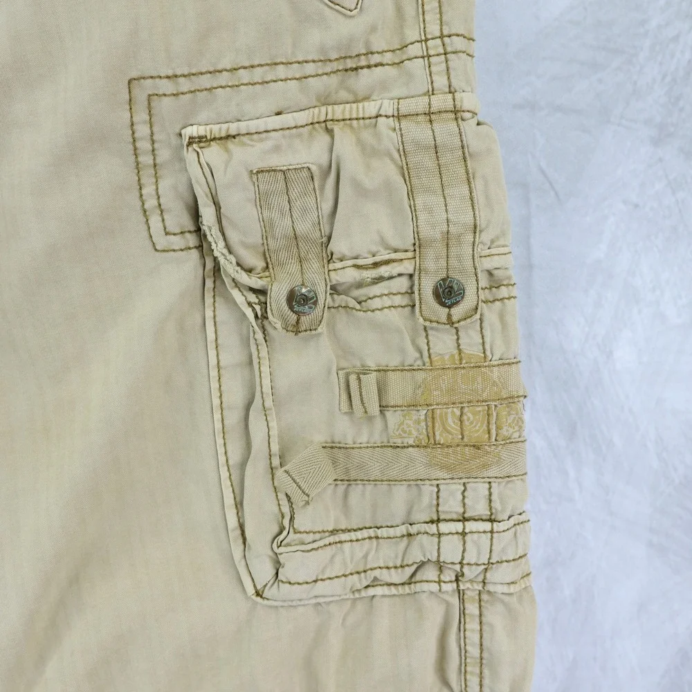 Jet Lag Cargo Shorts Mens 38 Tan Distressed Gorpcore Vintage Y2K Streetwear Belt